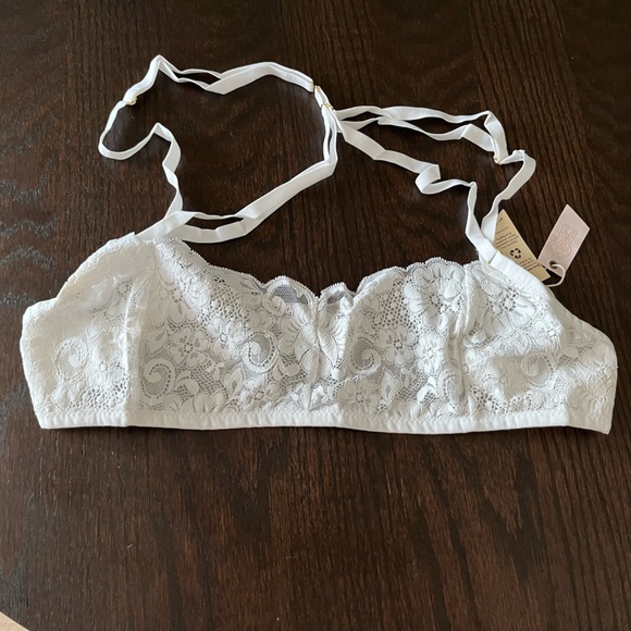 NWT Free People HAH Don’t Cross Me Halter Lace Bra Blanc White Women’s XL - Picture 2 of 9